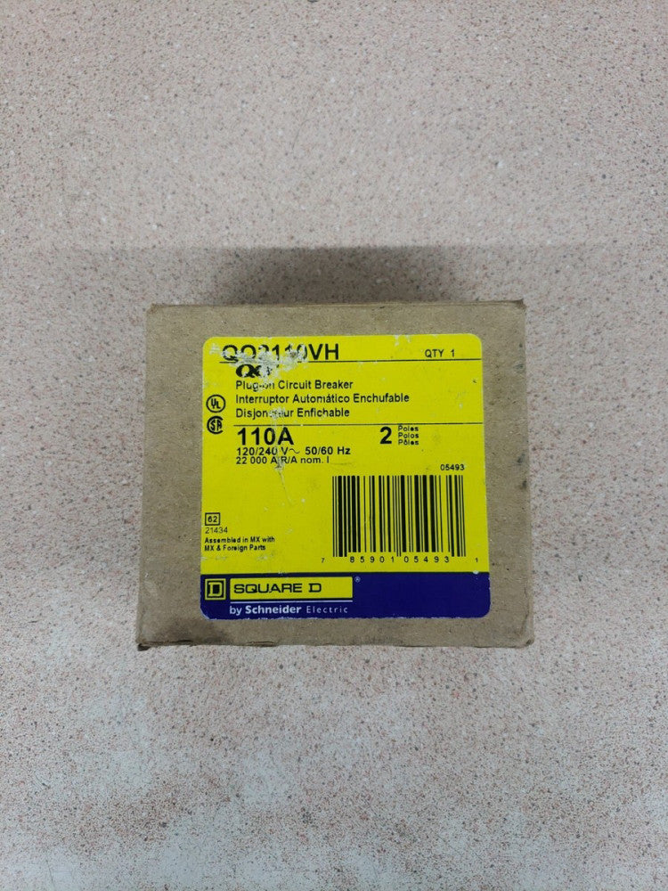New in Box! Square D QO2110VH 110 Amp 240V 2 Pole Plug In Circuit Breaker W#