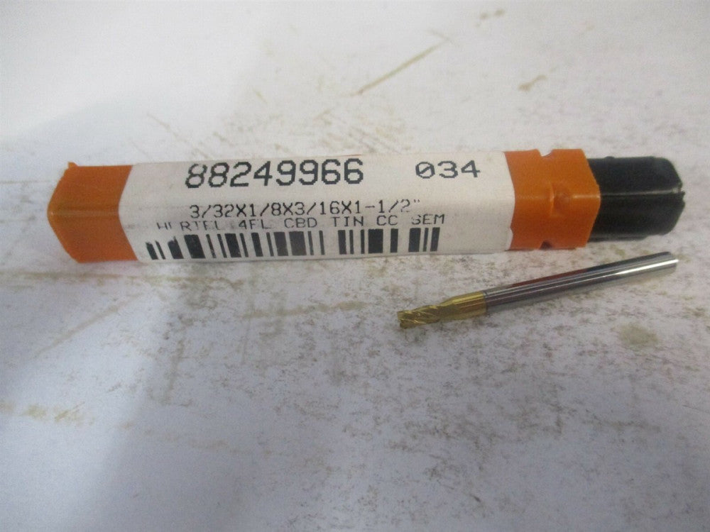 (750508) 3/32" x 3/16" x 1/8" x 1-1/2" OAL Solid Carbide 4 Flute Square End Mill
