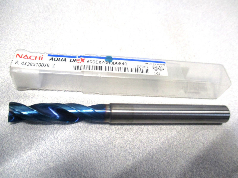 Nachi (0719310) 8.4mm x 100mm OAL 2-Flute 180° Carbide Aqua EX Flat Bottom Drill
