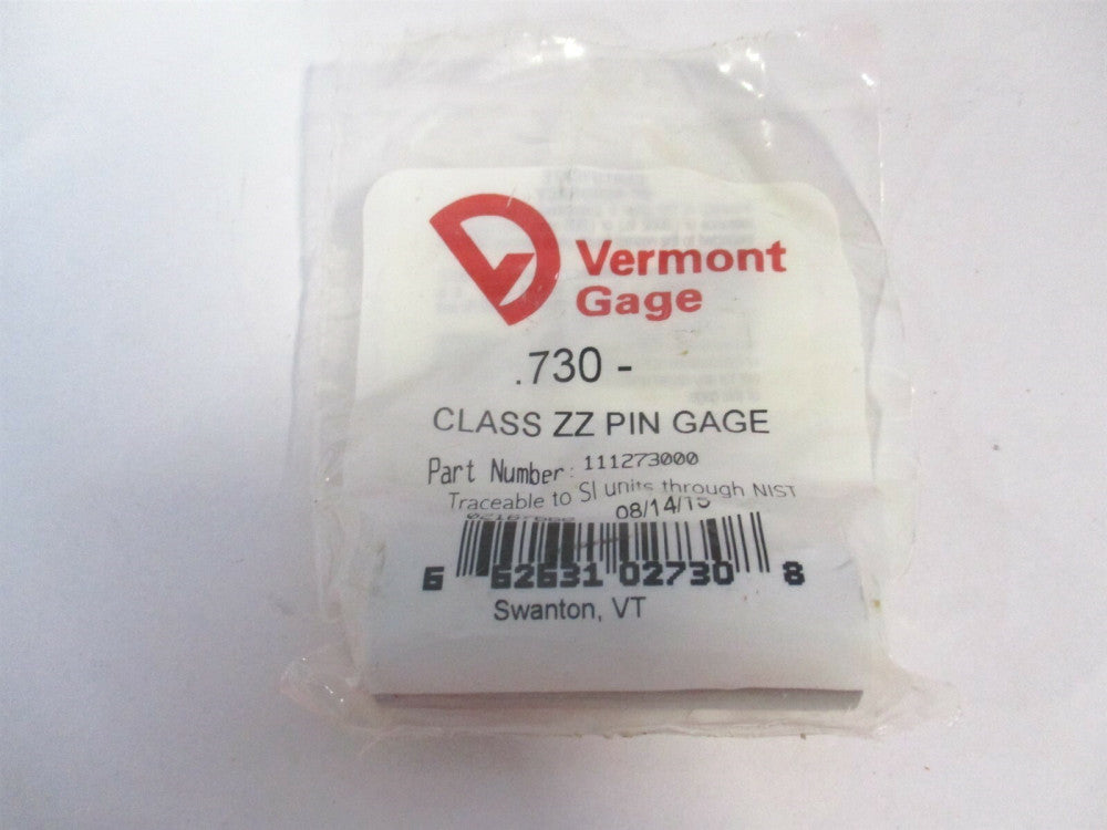 Vermont Gage (111273000) 0.730" Diam Class ZZ Minus Plug & Pin Gage