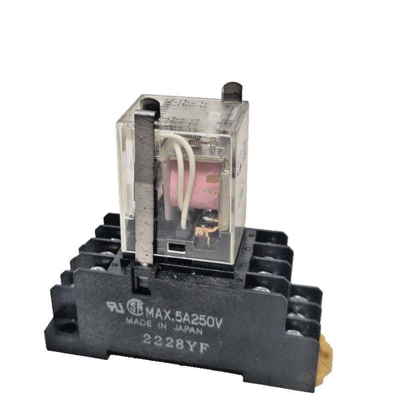 OMRON MINI POWER RELAY MY4 W/ RELAY BASE 2228YF, 5 AMP, 100-110 VAC, 30 VDC