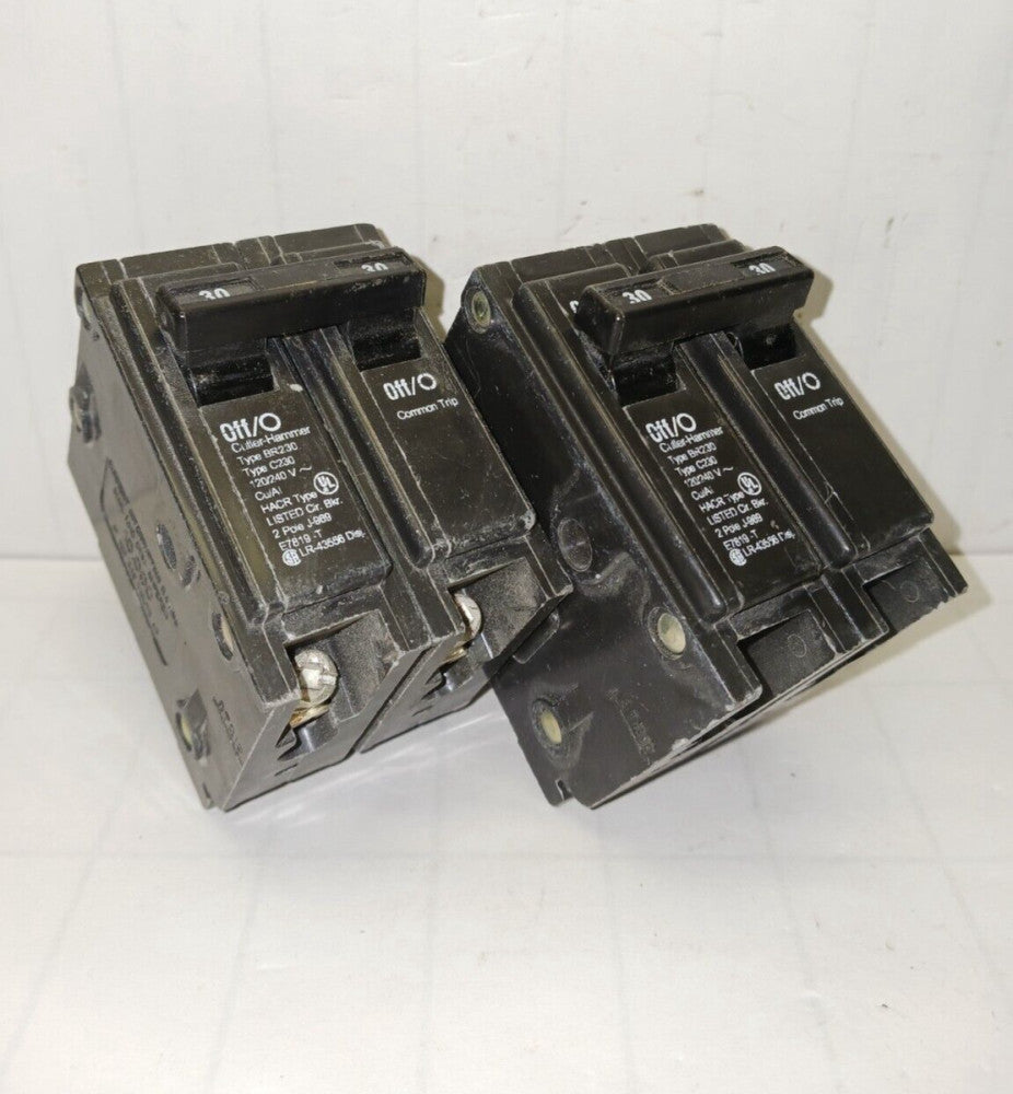 2) CUTLER HAMMER 30 AMP CIRCUIT BREAKER  120/240 VAC 2 POLE  BR230  LOT OF 2