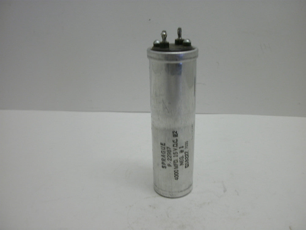 SPRAGUE P-22987 EXTRALYTIC CAPACITOR 4000 MFD 15 V.D.C. # 2 NEG. #1 D18822Z