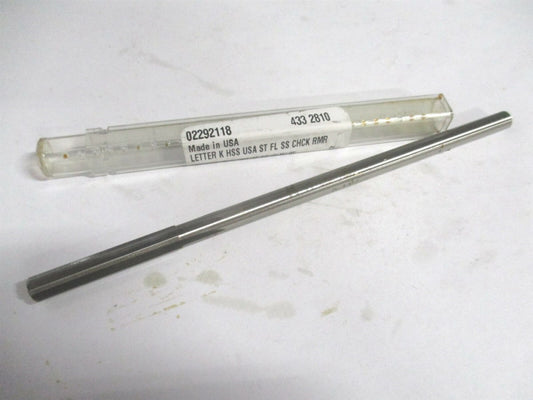 (433-0.2810) Letter K 1-1/2" x 6" OAL Straight Flute HSS 6-Flute Chucking Reamer