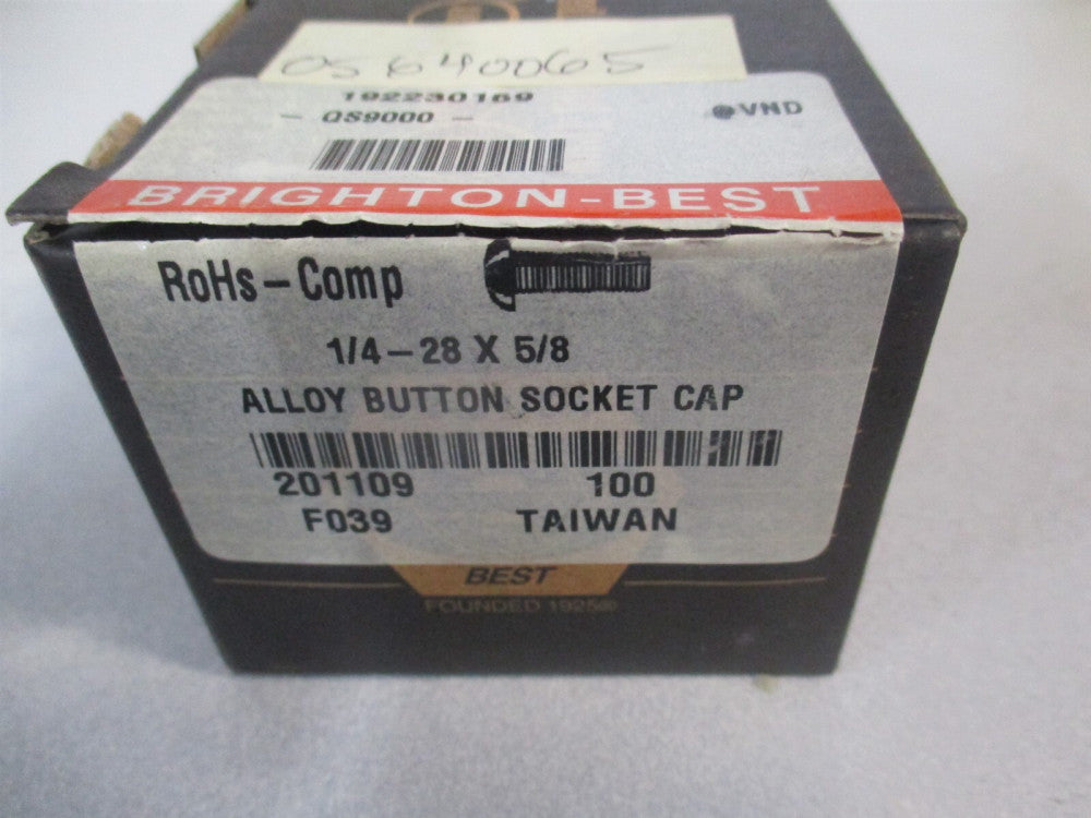 (201129P) 1/4-28 UNF Alloy Steel Hex Socket Button Cap Screw - Pack of 100 