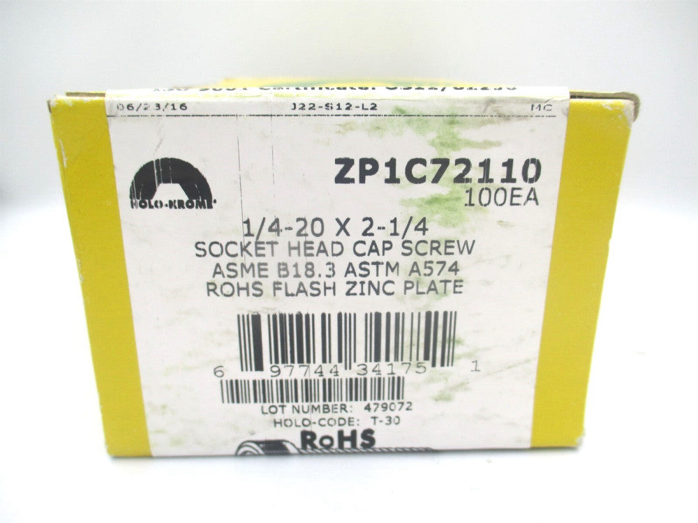 Holo-Krome (ZP1C72110) 1/4-20 UNC 2-1/4" OAL Hex Socket Cap Screw - Pack of 100 