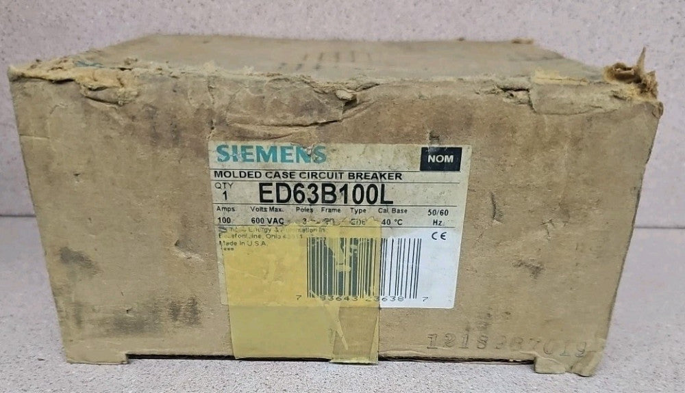 NEW OLD STOCK SIEMENS ED63B100L 3 POLE 100A CIRCUIT BREAKER