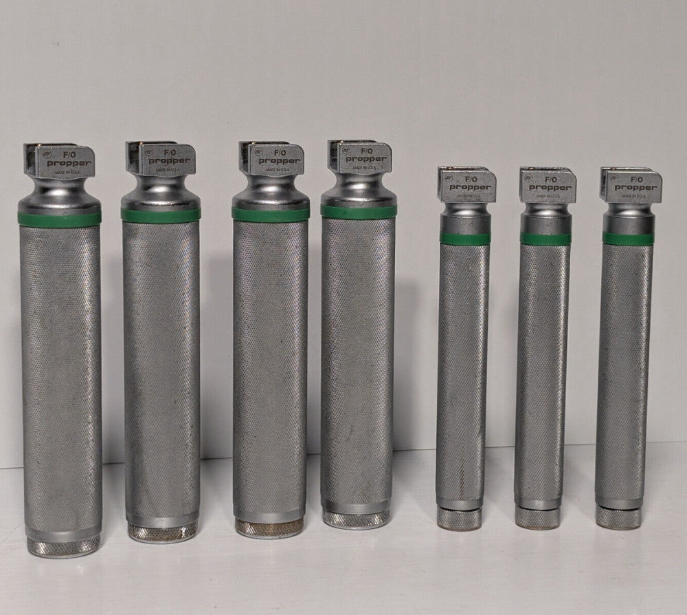 Lot of 7: Propper Fiber Optic Laryngoscope Handles, Made in USA, Chrome Plated