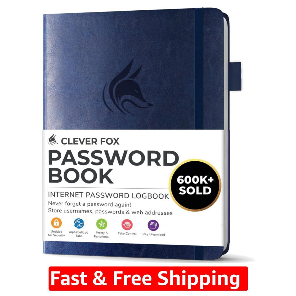Stylish Password Keeper with Alphabetical Tabs – Portable Dark Blue Design