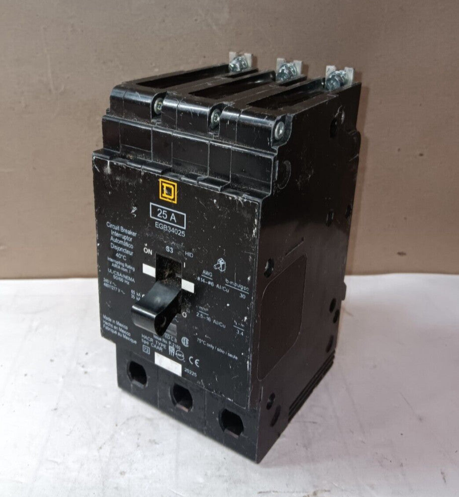 NEW SQUARE D EGB34025 25 AMP BOLT-ON CIRCUIT BREAKER 3 POLE 480/277 VAC