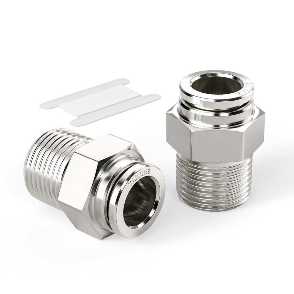304 Stainless Steel Male Straight 1/2 Inch Tube OD x 3/8 Inch NPT Thread Push...