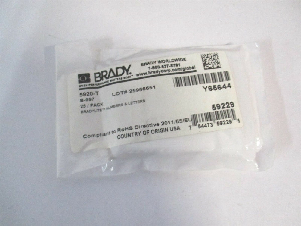 Brady (5920-T) 1 x 1 x 1-1/2" OAL Yellow Retroreflective T Letter Label - Qty 25