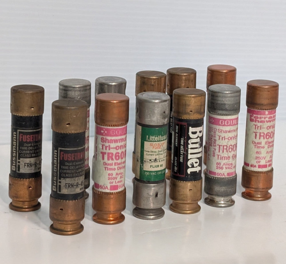 Lot of 12: Assorted Fuses, Bullet, Shawmut, Fusetron, Littelfuse, More