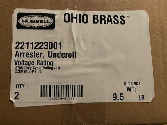 (2 Pack) Hubbell Ohio Brass 2211223001 27KV Duty Cycle, Arrester Underoil