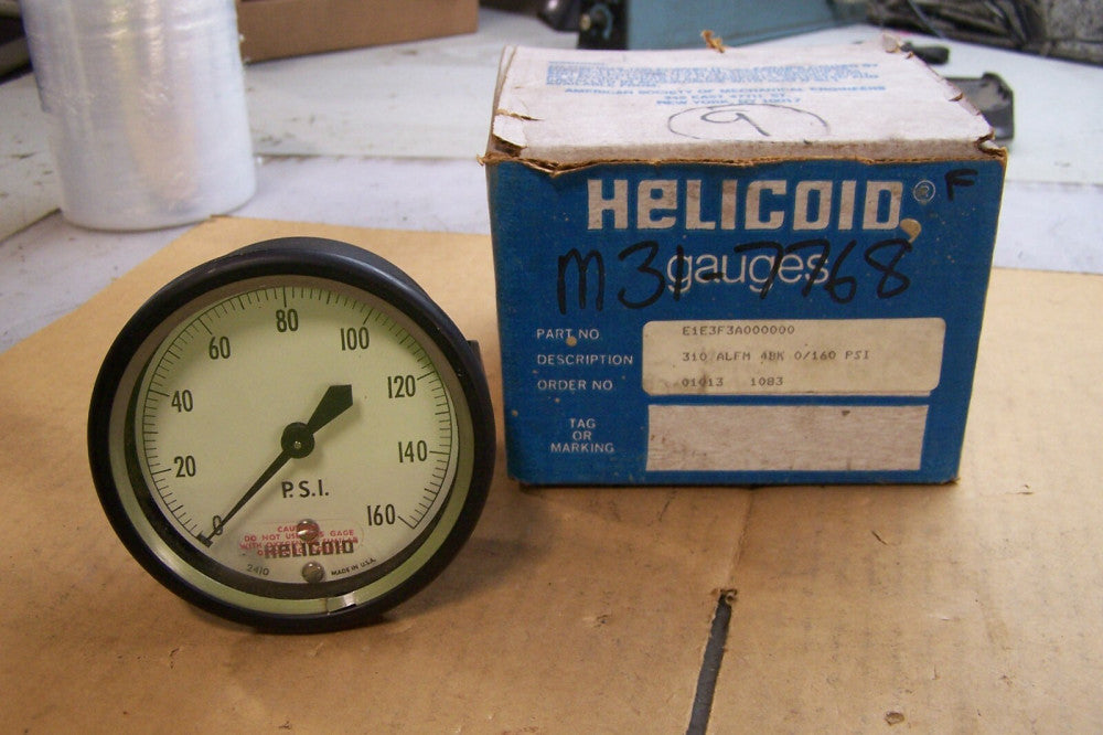 NEW HELICOID PSI GAUGE RANGE 0 TO 160 PSI 4" FACE 1/4" MNPT E1E3F3A000000