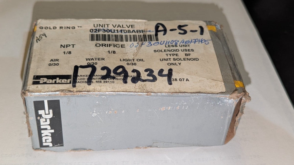 Parker Gold Ring Unit Solenoid Valve 1/8" 02F30U1108ABF NIB