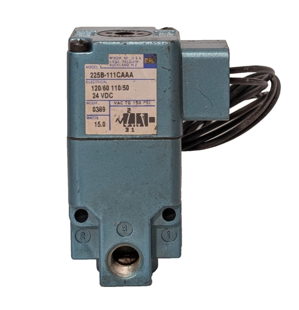 MAC 225B-111CAAA 3-Way 200-Series Solenoid Actuator Valve, 120/60, 110/50, 24VDC
