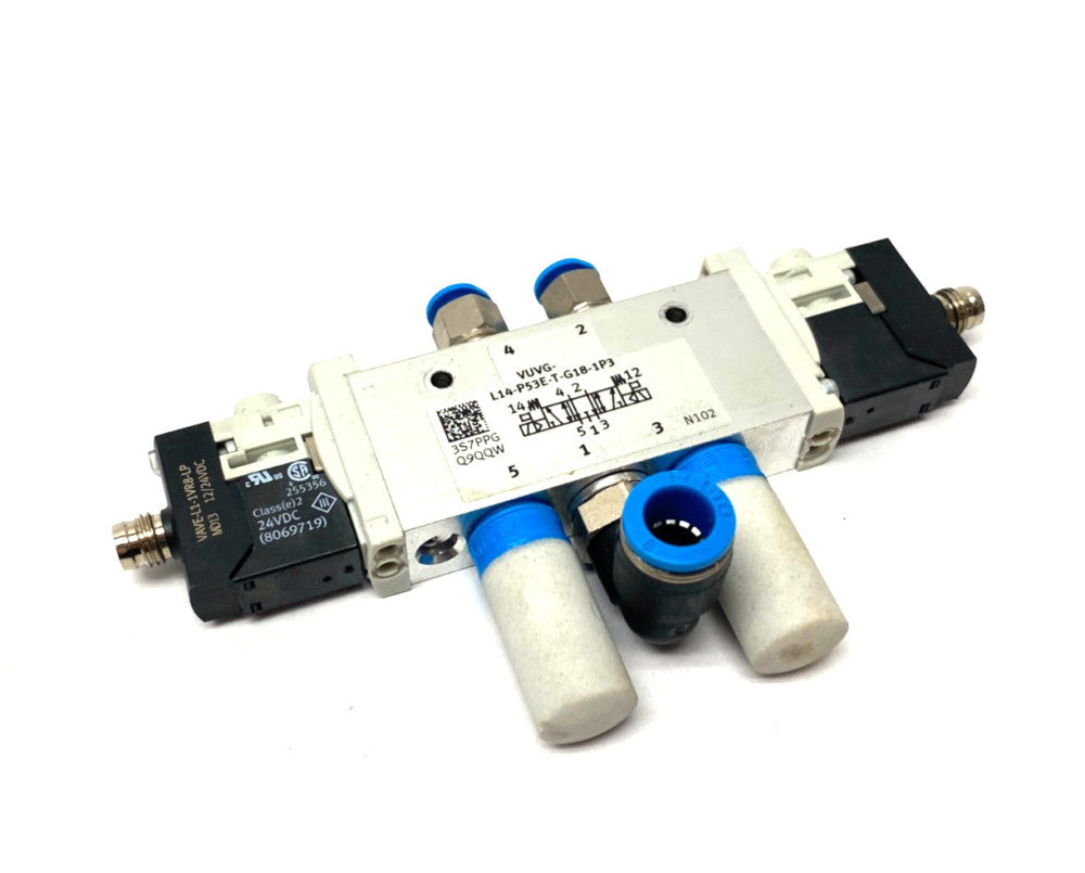 Festo VUVG-L14-P53E-T-G18-1P3 Solenoid Valve 566502 w/ VAVE-L1-1VR8-LP Sub-Bases