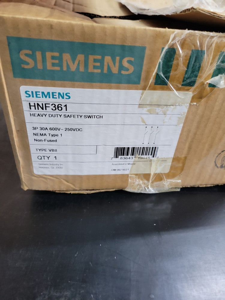 Siemens HNF361 New  Single Throw Heavy Duty Safety Switch 3p 30a 600v-250vdc