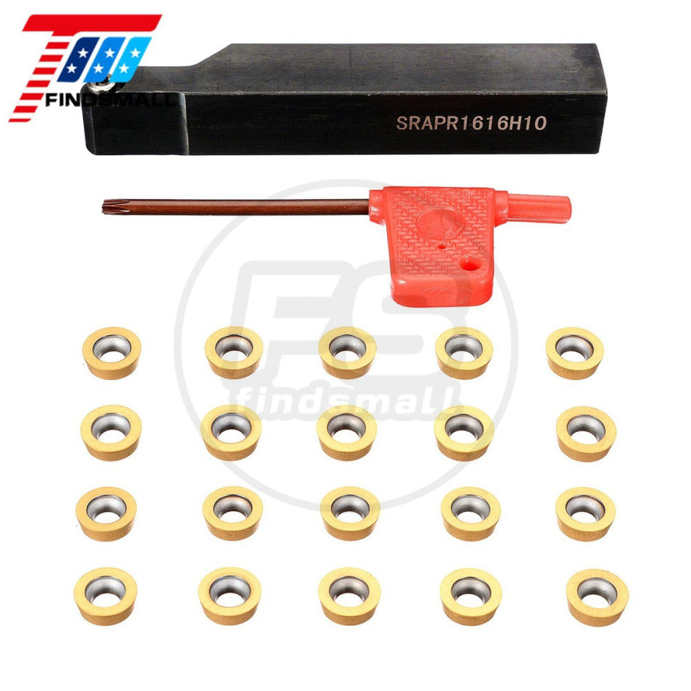 20PCS RPMT10T3MO Carbide Turning Inserts + SRAPR1616H10 Lathe Tool Holder