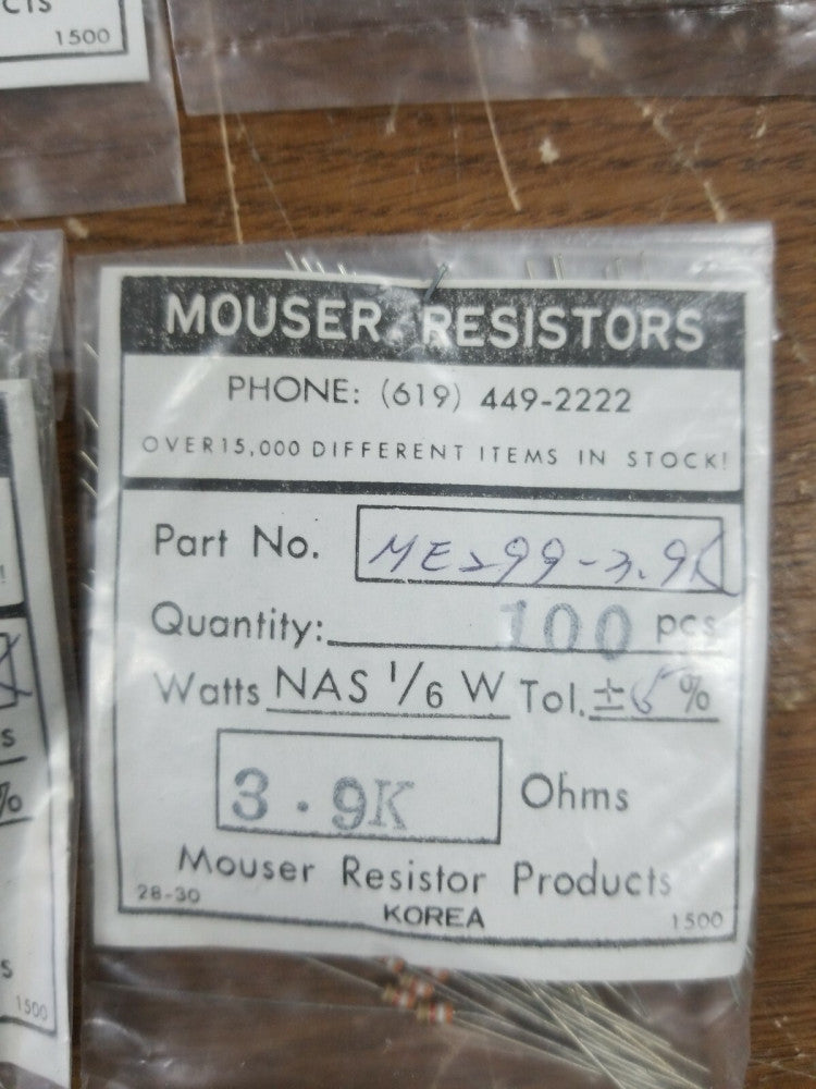 NOS ME 299 3.9K 3.9 K  ohm film resistor Mouser sentinel 1/6w 5% 100Pcs