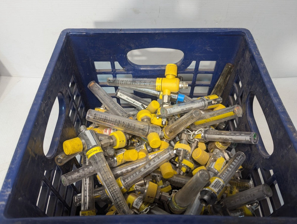 Lot of 58 Assorted Brands of Flowmeters for Air, Yellow