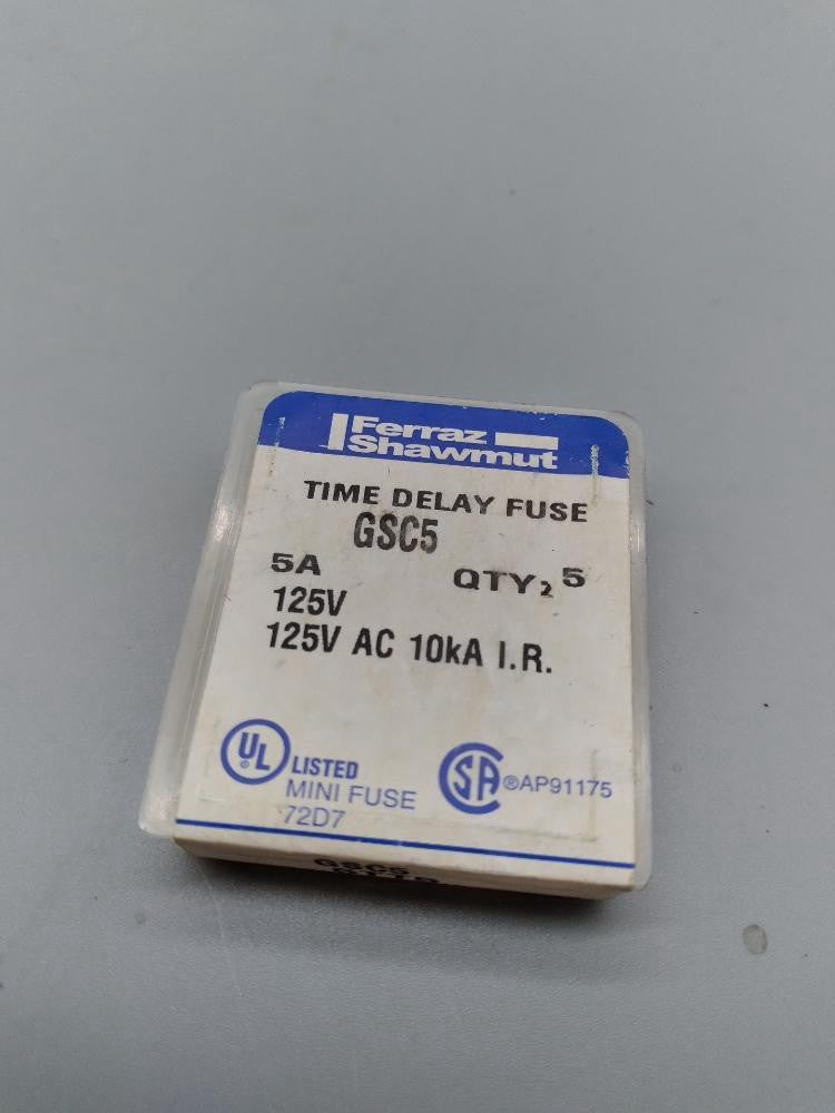 NEW Ferraz Shawmut GSC5 Glass Fuses 125V 5Amp Box of 5 
