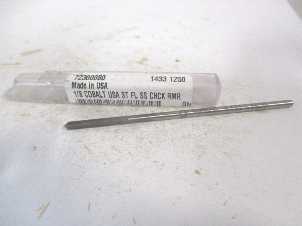 (1433-0.1250) 1/8" x 7/8" x 3-1/2" Straight Shank Cobalt 4-Flute Chucking Reamer