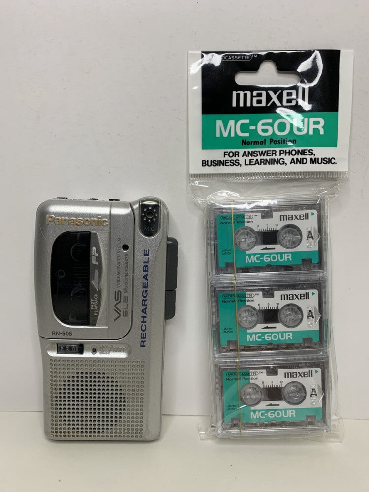 Panasonic RN-505 Voice Recorder + 3 New Micro Cassettes -Tested