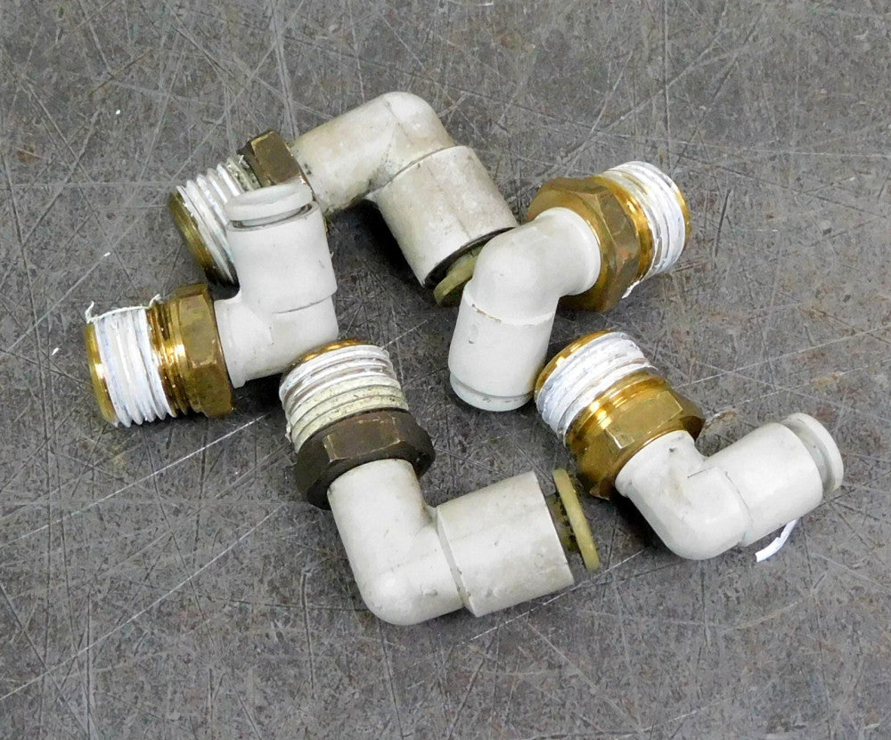 SMC Brass Push-To-Connect Elbow Fitting 6mm DIA x 1/8" BSPT Lot of Five (5)