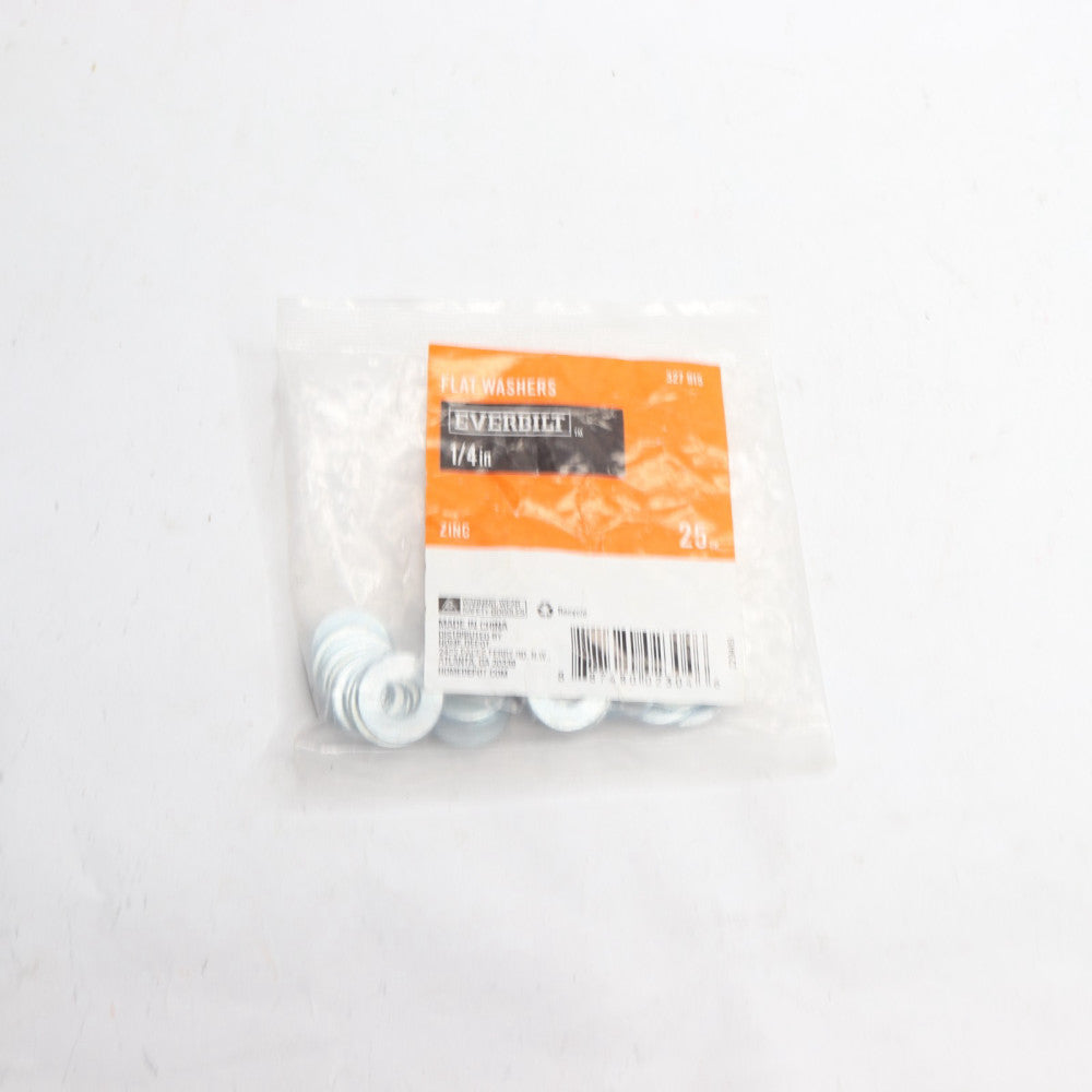 (25-Pk) Everbilt Flat Washer Zinc-Plated 1/4" 802304