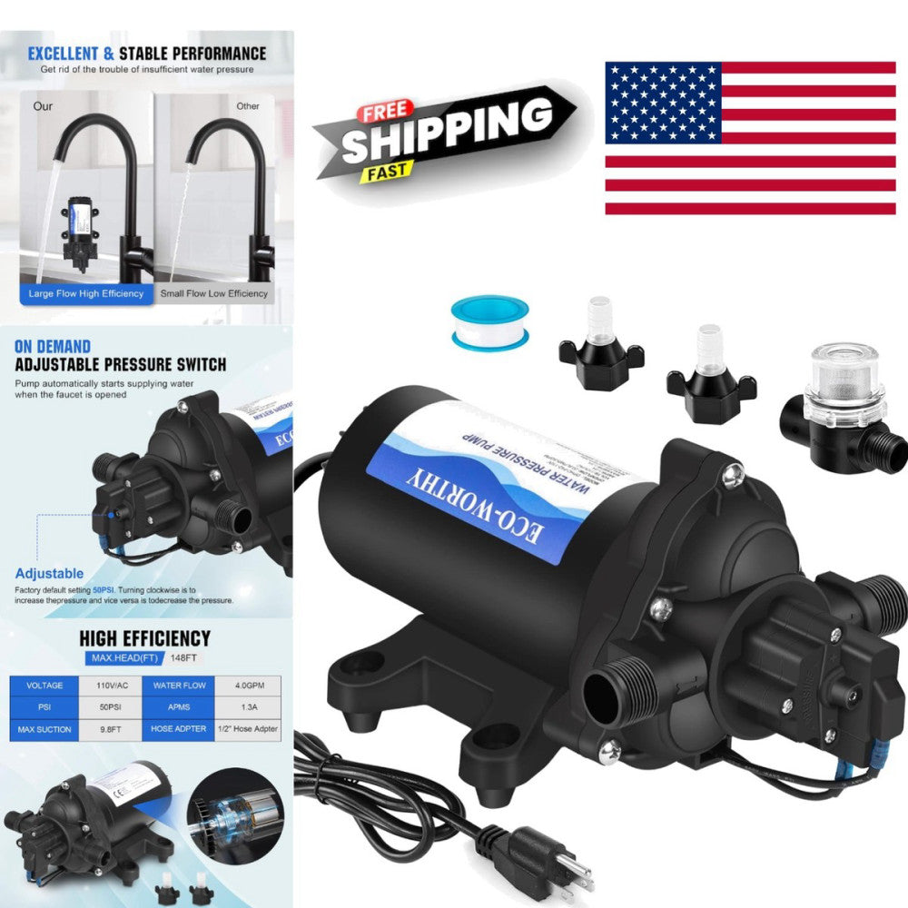 Heavy Duty Water Pressure Pump for RV Marine Yacht with 50 PSI and Self Priming