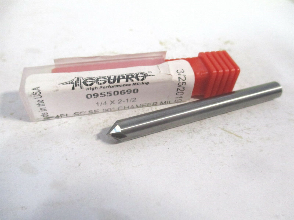 (94500090) 1/4" x 1/4" x 2-1/2" 90° Single End Solid Carbide 4FL Chamfer Mill 