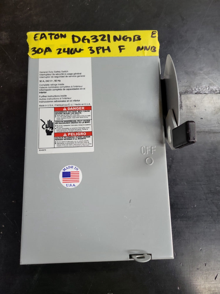 1- Eaton Cutler Hammer DG321NGB General Duty Fusible Safety Switch 30A 240V 3PH
