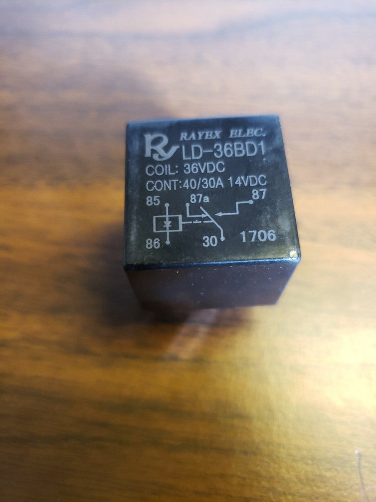 (2) RAYEX ELECTRIC LD-36BD1 RELAY 5 PINS, COIL: 36VDC, CONT: 40/30A 14VDC
