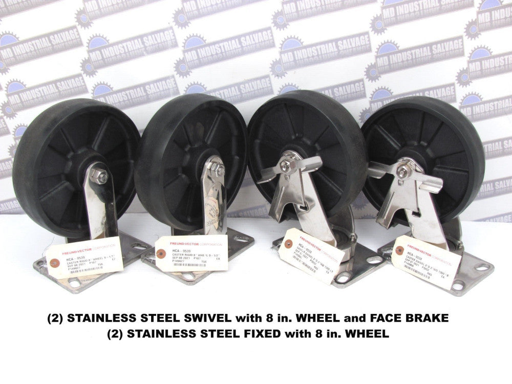 (4-Pcs) - ALBION - 8" x 2" Stainless 2-SWIVEL 2-FIXED CASTERS 1300lb CAP (NEW)