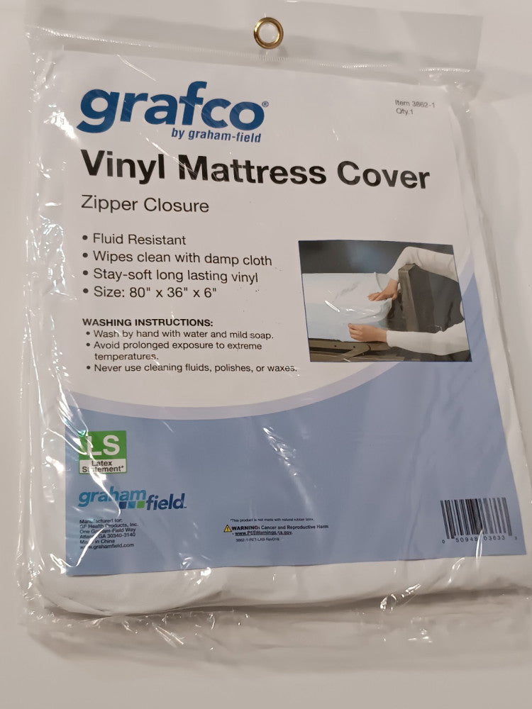 Graham-Field 3862-1 Grafco Vinyl Mattress Cover with Zipper Closure, 80"x36"x6"