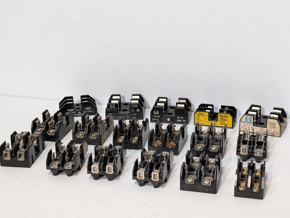 Lot of 17: Assorted 2-pole Fuse Blocks, Holders, Buss, Marathon, More