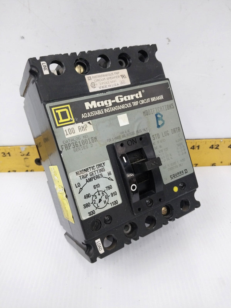 SQUARE D MAG-GARD 100 AMP CIRCUIT BREAKER 600 VAC 3 POLE  FAP3610018M