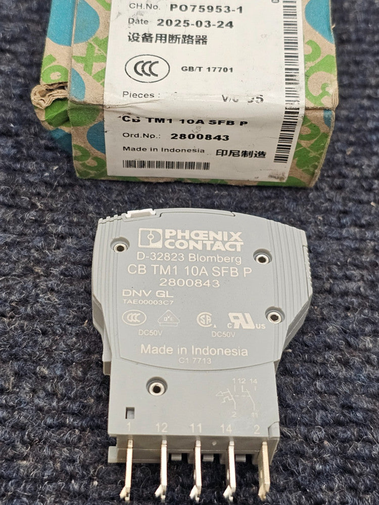 Phoenix Contact 2800843 CB TM1 10A SFB Thermomagnetic Device Circuit Breaker