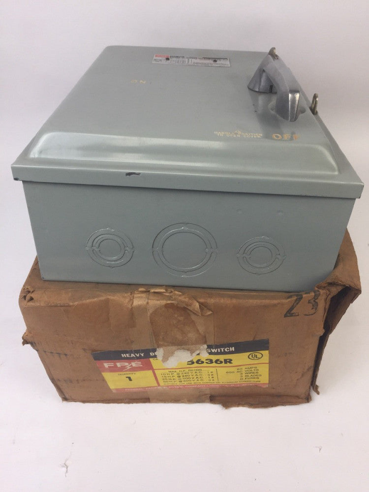 FPE 5636R HEAVY DUTY SAFETY SWITCH 60A 600VAC 3 POLE 50HP FEDERAL PACI ...