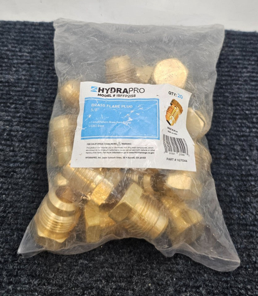 (QTY 20) HYDRAPRO IBFFP2158 / H27044: 5/8" Heavy Pattern Brass Flare Fittings