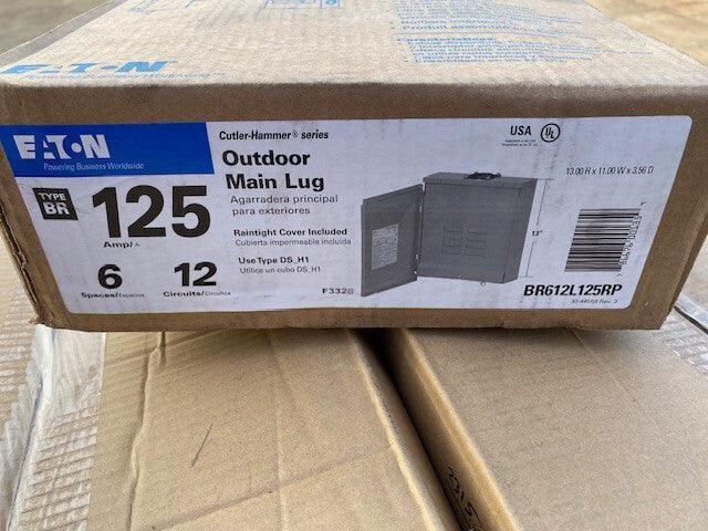 Eaton BR612L125RP 6-Space Outdoor Mount Main Lugs Load Center, 125-Amp -