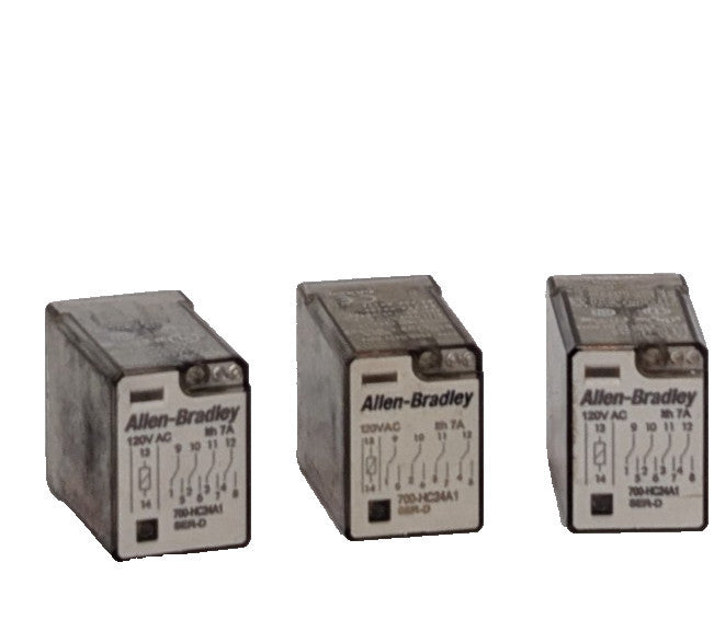 Lot of 3: Allen-Bradley 700-HC24A1 Ser D Pilot Duty Cube Relays, 24VDC, 120VAC