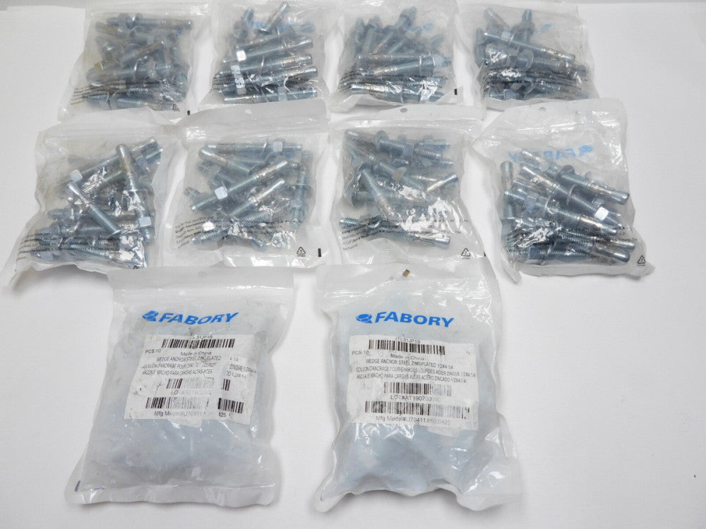 (100 pcs) 4-1/4" Steel Wedge Anchor 1/2" Dia Zinc Plated Fabory 31JP19