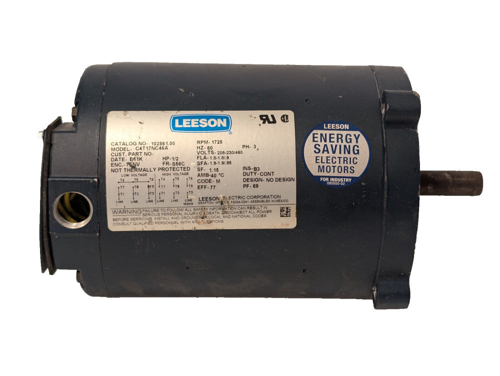 Leeson C4T17NC46A General Purpose Motor 1/2HP 3Ph 60Hz 1725 RPM 208-230/460V