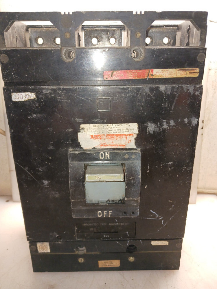 SQUARE D 500 AMP CIRCUIT BREAKER MHL36500 3 POLE 600 VAC W/ SHUNT TRIP