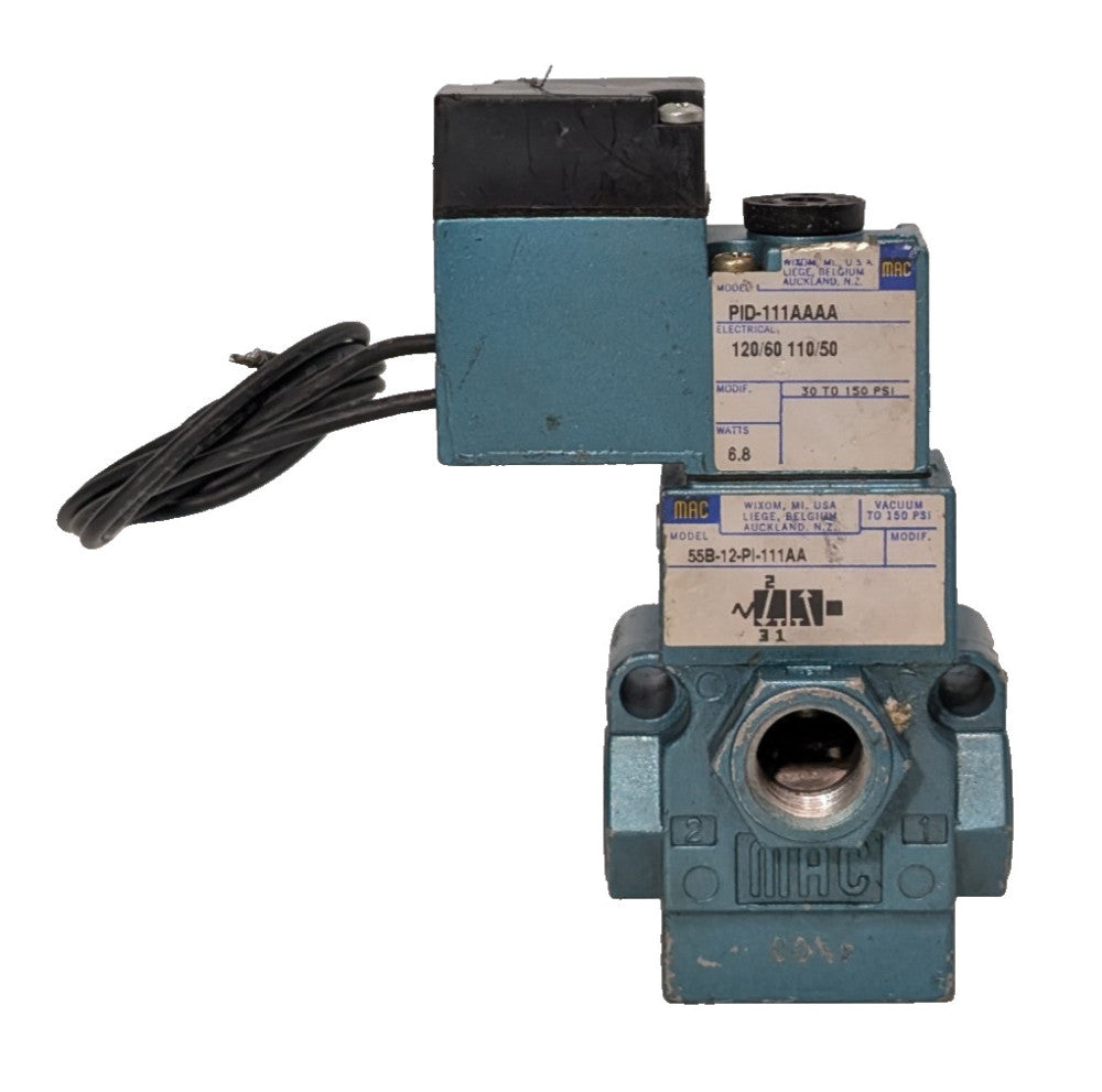 MAC Valves 55B-12-PI-111AA Solenoid Valve with PID-111AAAA, 6.8 Watt, 30-150 PSI