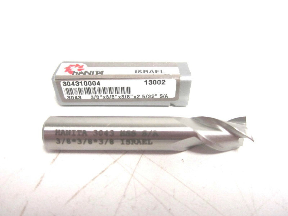 Hanita (3043) 3/8" HSS 3F Stub End Mill 3/8 x 3/8 x 3/8 x 2-5/32" 