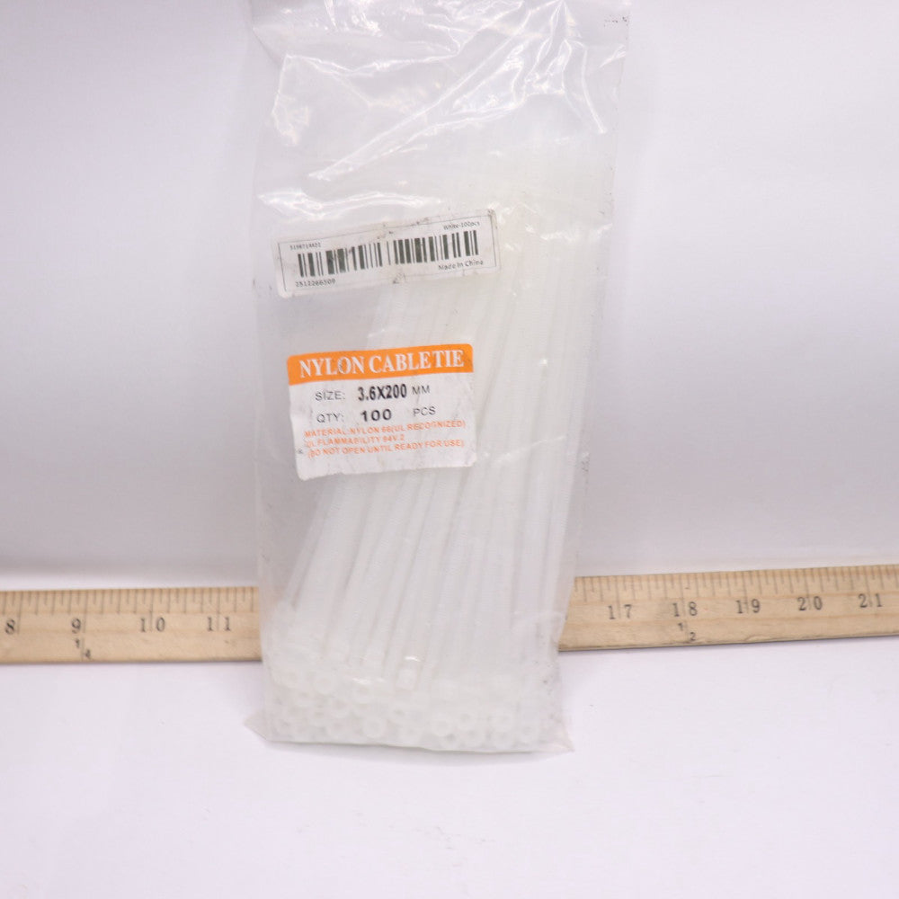 (100-Pk) String Cable Wrap Ties Fastener Nylon White 3.6mm X 200mm